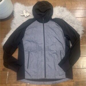 Lululemon Mens Full Zip Black Grey Hooded Lightweight Active Jacket Size XL
